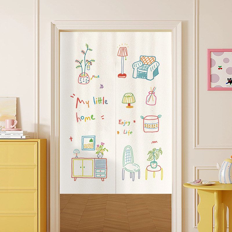 Noren Curtain Doorway - VIKAMA Japoński Kolorowy Ręcznie Malowany Wzór