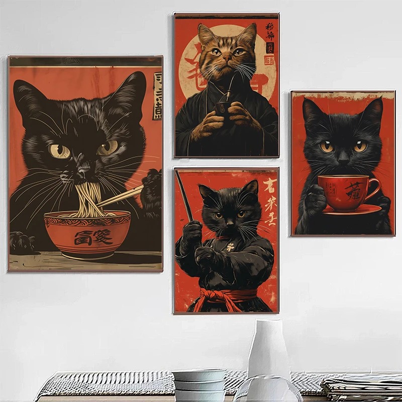 Japanese Lifestyle Japanese - Japoński styl Edo Czarny Kot Jedzący